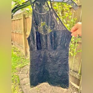 Black lace Guess bra lined top tank cami blouse goth  racerback cutout sheer S